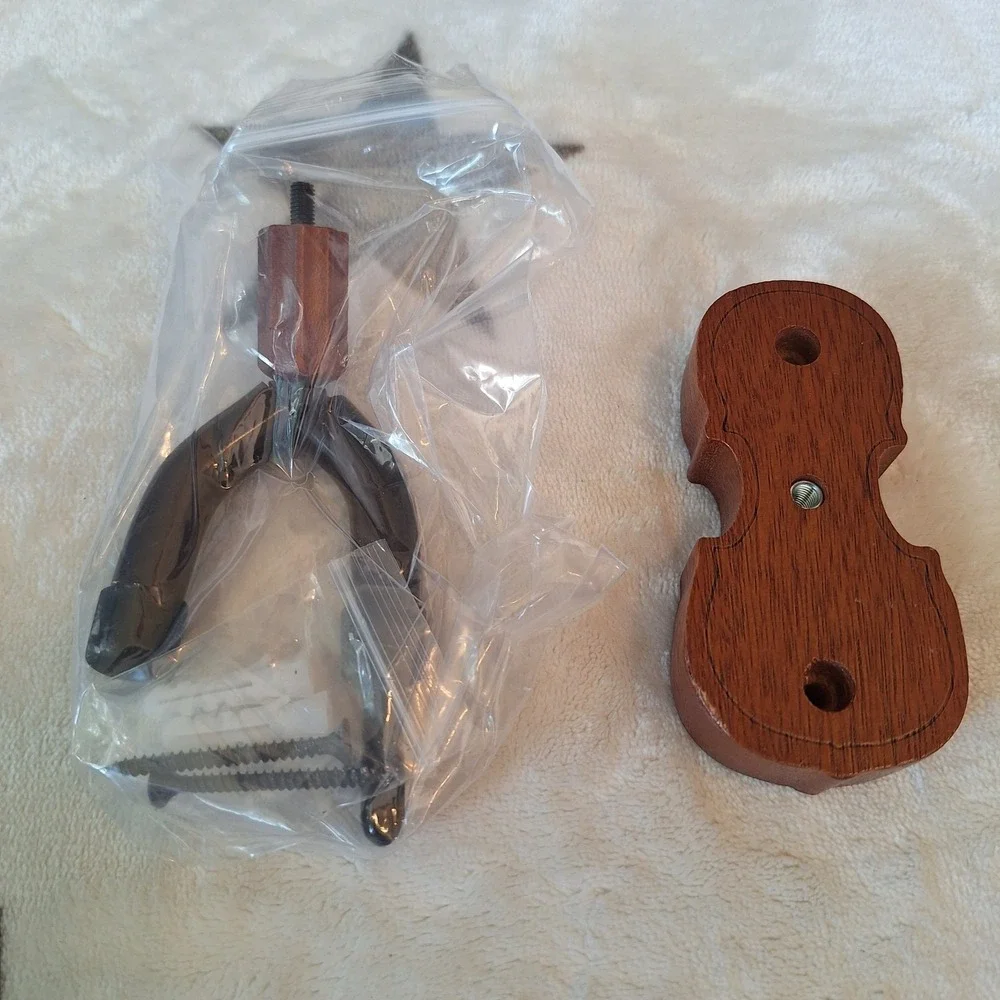 Mahogany Wood Violin Hanger Hook with Bow Holder for Home Studio Wall Mount